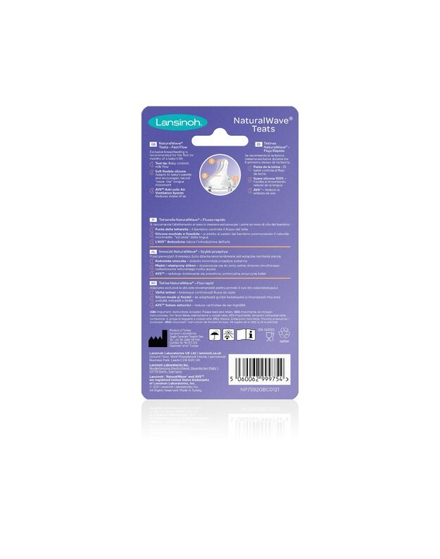 Lansinoh Fast Flow Natural Wave teats, 2pk