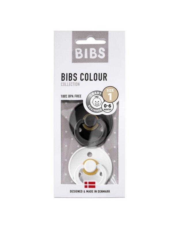 BIBS Colour čiulptukai Black / White 0-6mėn, 2 vnt