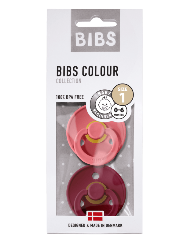 BIBS Colour čiulptukai Coral / Ruby 0-6mėn, 2 vnt