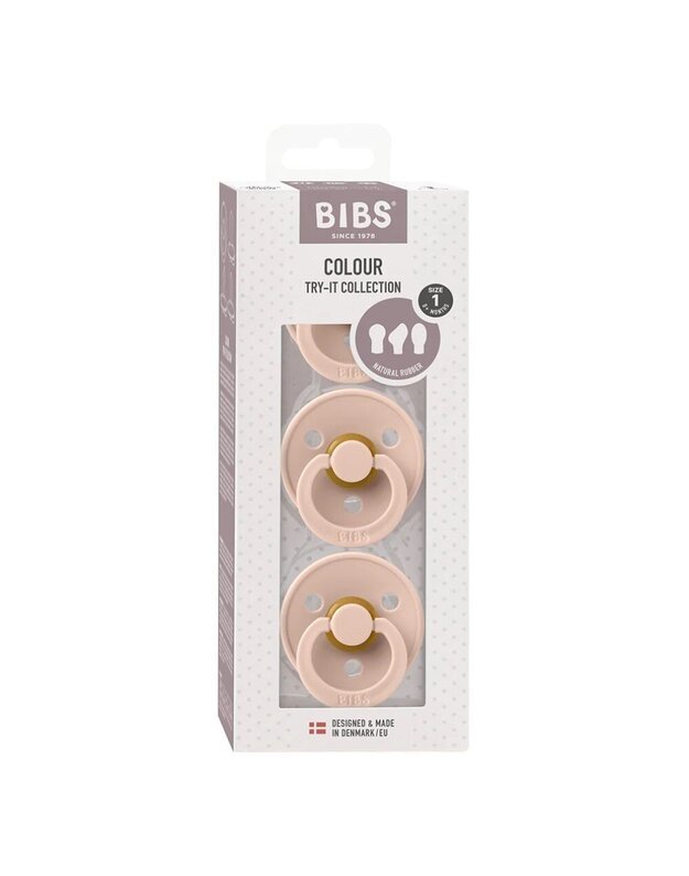 BIBS Colour Try-it čiulptukų kolekcija (vyšnios formos/simetriškas/anatominis) Blush 0-6 mėn, 3 vnt