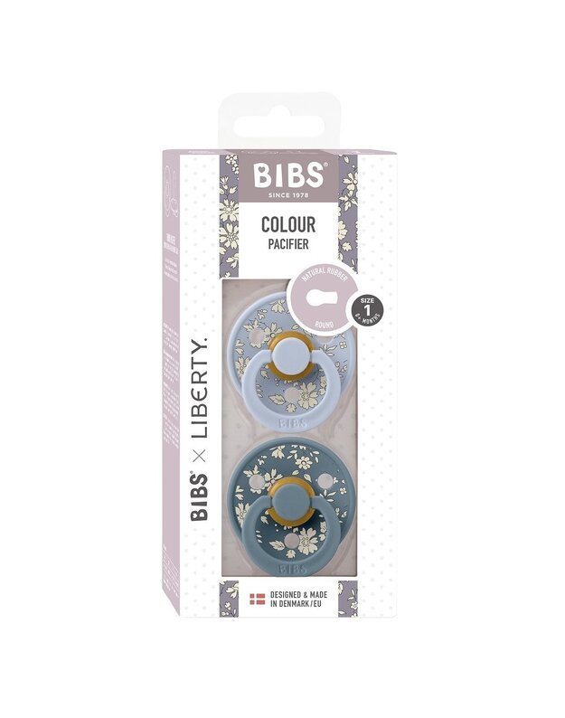Bibs Pacifier De Lux Liberty Natural Rubber 2 Pk Capel - Dusty Blue Mix - Size 1