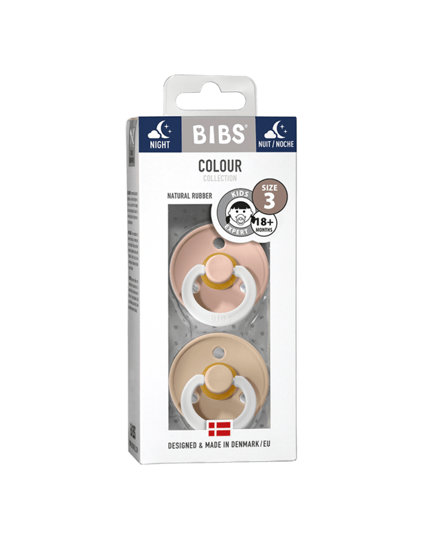 BIBS Colour tamsoje šviečiantys čiulptukai Blush / Vanilla nuo 18mėn, 2 vnt