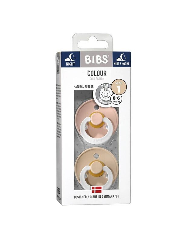 BIBS Colour tamsoje šviečiantys čiulptukai Blush / Vanilla 0-6mėn, 2 vnt