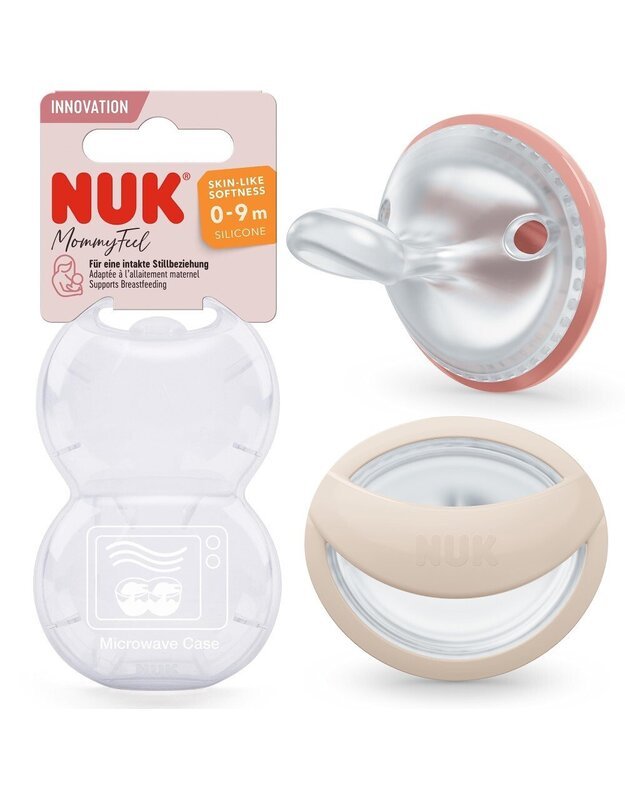 NUK silikoniniai čiulptukai MommyFeel, 0-9 mėn, 2 vnt., įvairių spalvų