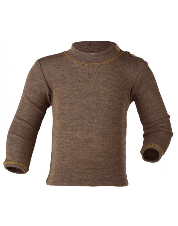 Engel ekologiškos merino vilnos ir šilko marškinėliai ilgomis rankovėmis su apykakle Walnut, rudi
