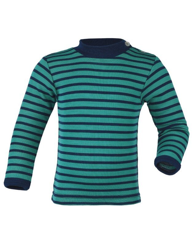 Engel ekologiškos merino vilnos ir šilko marškinėliai ilgomis rankovėmis su apykakle Ice Blue/Navy Blue, mėlyni