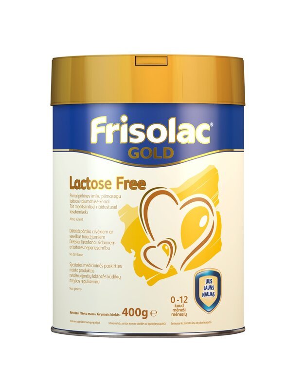 FRISOLAC GOLD LACTOSE FREE specialios paskirties pieno mišinys laktozės netoleruojantiems kūdikiams nuo gimimo iki 12 mėn., 400 g