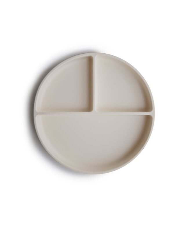 Mushie prilimpanti silikoninė lėkštė su skyriais Ivory, balta