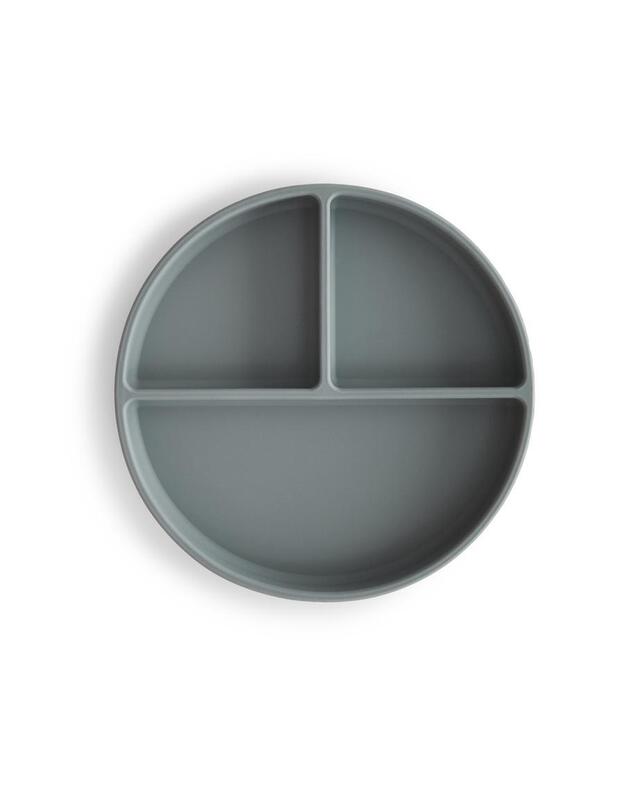 Mushie silicone suction compartment plate Stone, grey