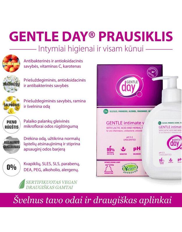 Gentle Day švelnus intymios higienos prausiklis su augaliniais ekstraktais, 250 ml