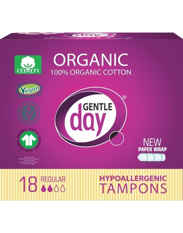 Gentle Day tamponai iš ekologiškos medvilnės, REGULAR 18 vnt