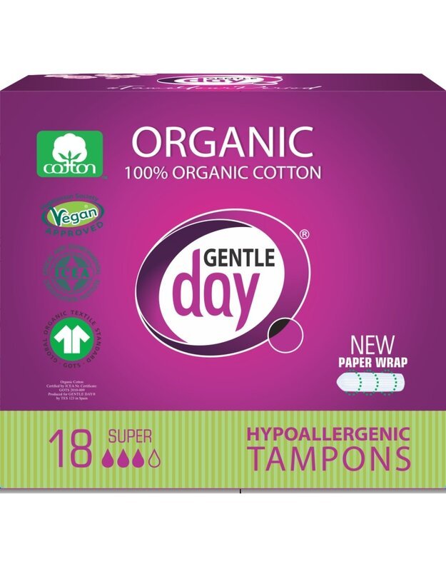 Gentle Day tamponai iš ekologiškos medvilnės, SUPER 18 vnt