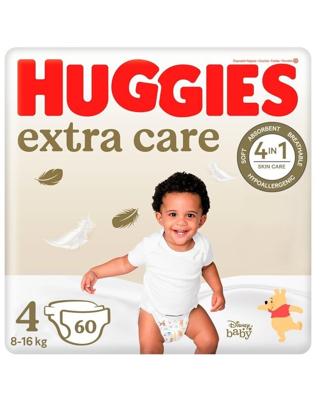 HUGGIES EXTRA CARE vienkartinės sauskelnės 4, 8-16 kg, 60 vnt