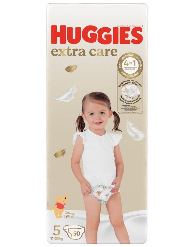 HUGGIES EXTRA CARE vienkartinės sauskelnės 5, 11-25 kg, 50 vnt