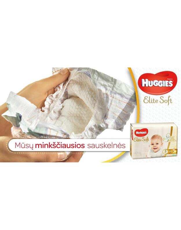 Sauskeln. HUGGIES ELITE SOFT 3-5KG 82vnt