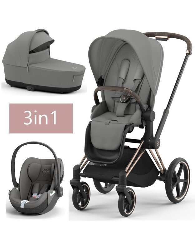 Vežimėlio CYBEX PRIAM V4 Mirage Grey komplektas 3in1, pilkas