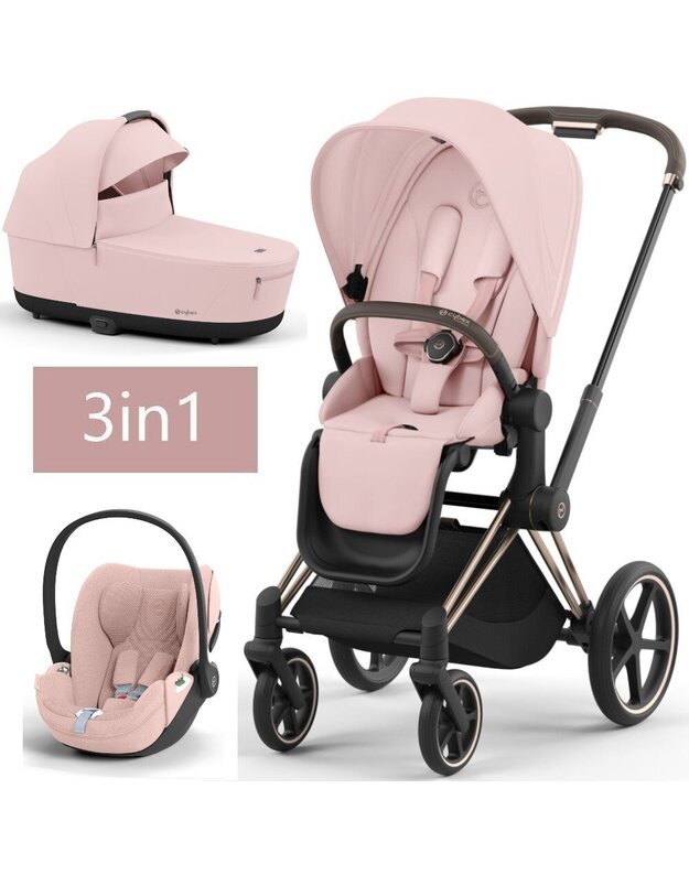 Vežimėlio CYBEX PRIAM V4 Peach Pink komplektas 3in1, rožinis