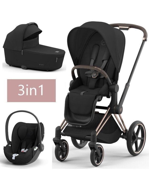 Vežimėlio CYBEX PRIAM V4 Sepia Black komplektas 3in1, juodas